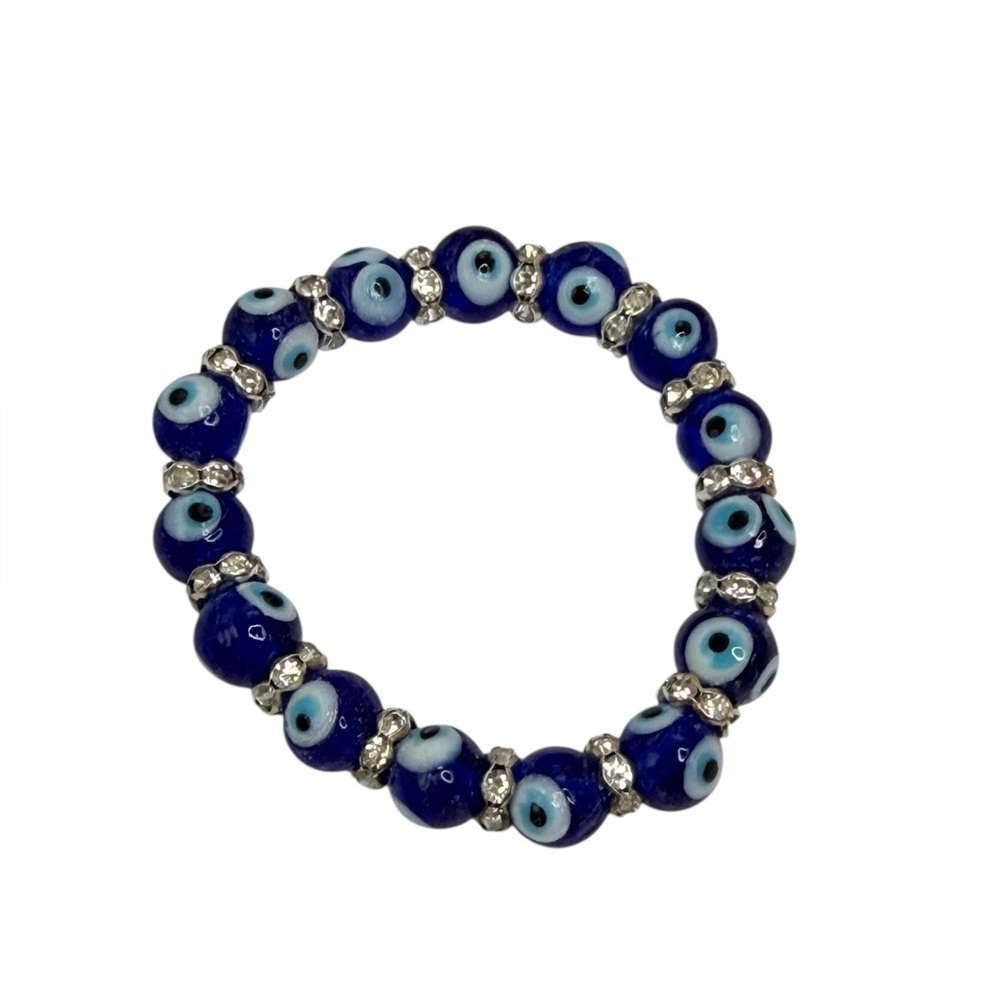 Evil Eye Bracelet- Protection• Peace bracelet  stretch glass beads  rhinestones